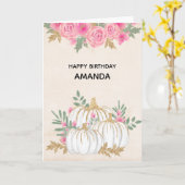 Carte Aquarelle Citrouille blanche et or Anniversaire (Fleur jaune)