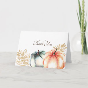 Carte Aquarelle Citrouille Orange Sauge Or Merci