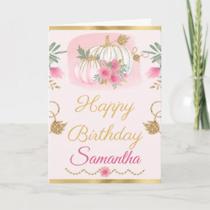 Carte Aquarelle Citrouille Rose Or Anniversaire