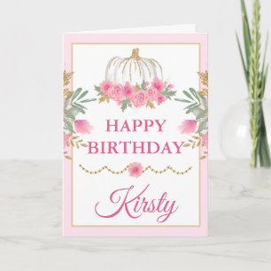 Carte Aquarelle Citrouille Rose Or Joyeux Anniversaire