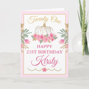Carte Aquarelle Citrouille Rose Or Joyeux Anniversaire