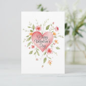 Carte Aquarelle Coeur aux fleurs Saint-Valentin (Debout devant)