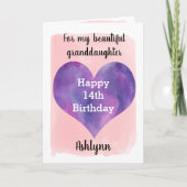 Carte Aquarelle Coeur rose et pourpre 14e anniversaire (Devant)