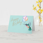 Carte Aquarelle Colibri et ballons Anniversaire (Fleur jaune)