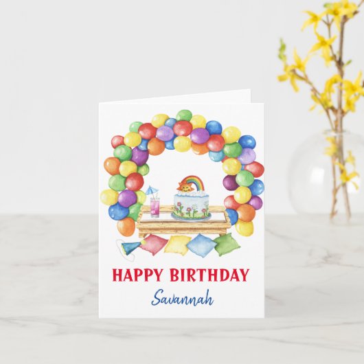 Carte Aquarelle colorée Ballons d'anniversaire (Fleur jaune)