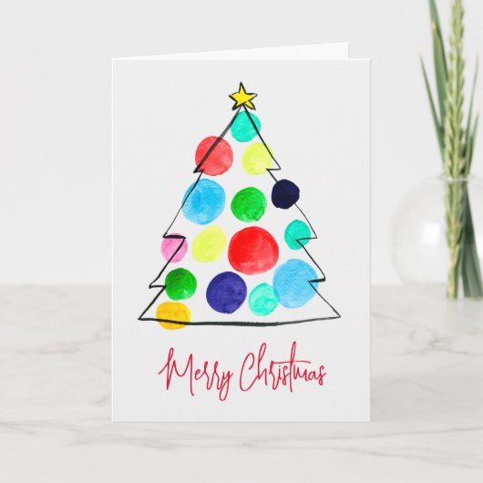 Carte Aquarelle colorée du sapin de Noël (Devant)