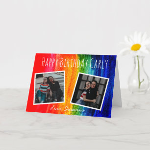 Carte Aquarelle colorée Rainbow Photo Joyeux anniversair