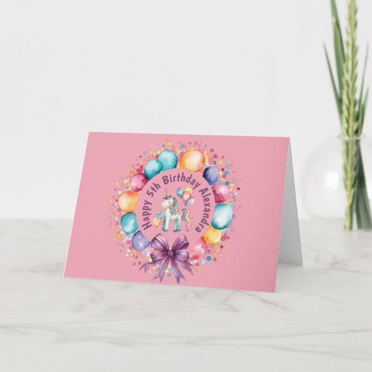 Carte Aquarelle couleur mignonne Unicorn Anniversaire (Devant)