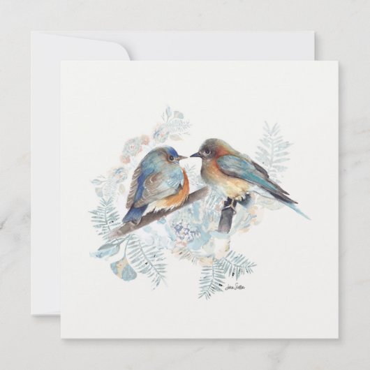 Carte Aquarelle Couple Bluebird Avec Floral (Devant)