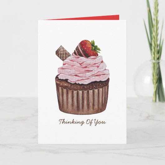 Carte aquarelle Cupcake jolie fraise (Devant)