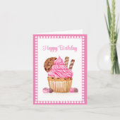 Carte Aquarelle Cupcake Rose Avec Chocolat Anniversaire (Devant)