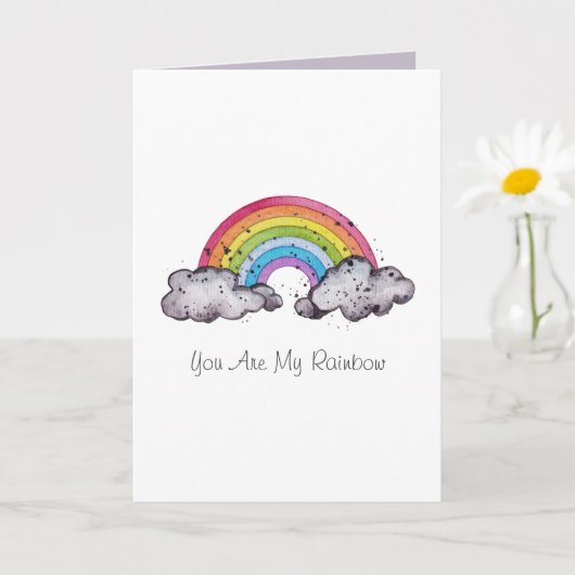 Carte Aquarelle Cute Arc-En-Ciel Et Nuages (Petite plante)