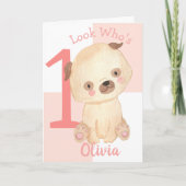 Carte Aquarelle Cute Chiot Personnalisé Nom 1er Annivers (Devant)