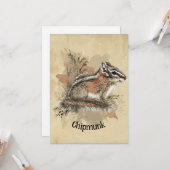 Carte Aquarelle Cute Little Chipmunk Animal Wildlife (Devant/Arrière en situation)