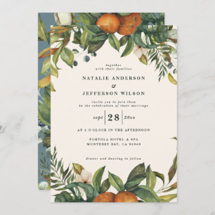 Carte Aquarelle d'agrumes d'orange mariage moderne botan