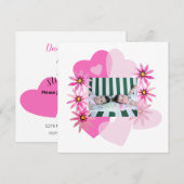 Carte Aquarelle Daisies Coeurs roses Photo Twins (Devant / Derrière)