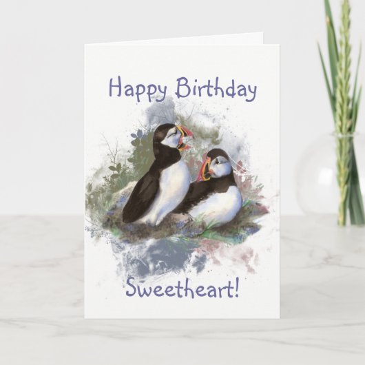 Carte Aquarelle d'anniversaire de Sweethetheday Puffin C (Devant)