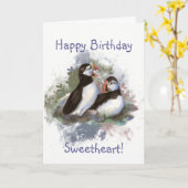 Carte Aquarelle d'anniversaire de Sweethetheday Puffin C (Fleur jaune)