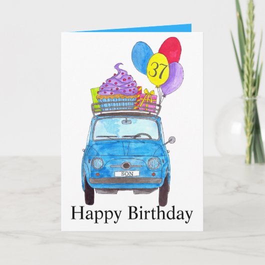 Carte Aquarelle d'anniversaire personnalisable Retro 500 (Devant)