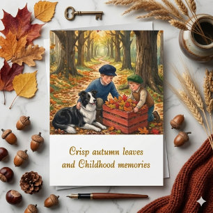 Carte Aquarelle d'automne Enfants & Border Collie Nostal