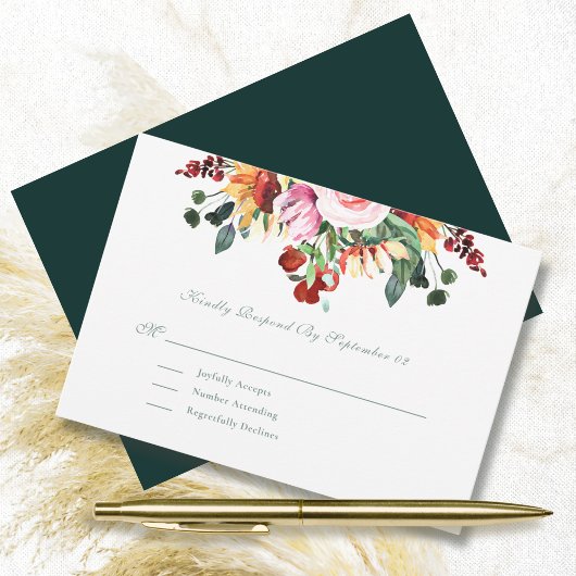 Carte Aquarelle d'automne Floral Sunflower Wedding RSVP