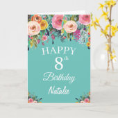 Carte Aquarelle de 8e anniversaire Fleurs florales Turqu (Fleur jaune)