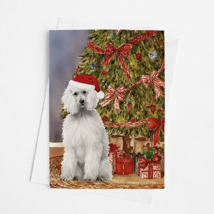 Carte Aquarelle de caniche sous l'arbre de Noël