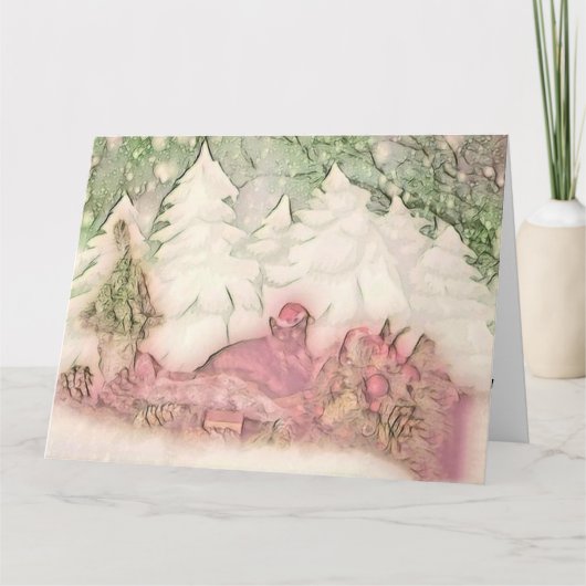 Carte Aquarelle de chat de Noël vintage (Devant)