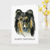 Carte Aquarelle de chien Collie Joyeux anniversaire (Fleur jaune)