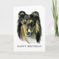 Aquarelle de chien Collie Joyeux anniversaire