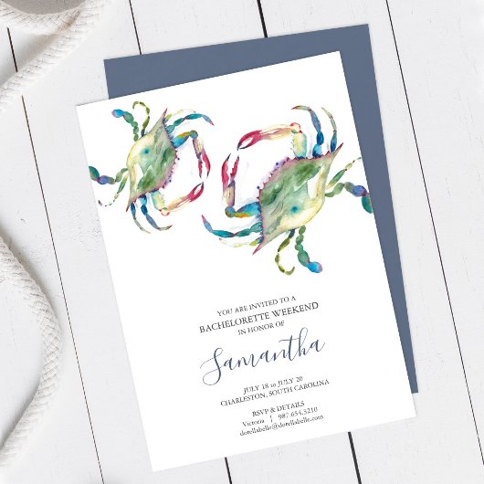 Carte Aquarelle de crabe bleu Charleston SC Bachelorette