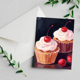 Carte aquarelle de cupcakes aux cerises pour céléb