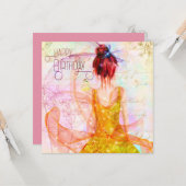 Carte Aquarelle de fille mystique Joyeux anniversaire (Devant/Arrière en situation)