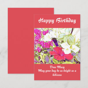 Carte Aquarelle de fleurs Hibiscus Jardin Floral Cute