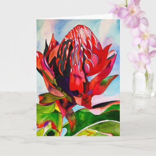 Carte Aquarelle de fleurs indigènes de Waratah (Orchidée)