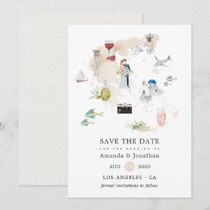 Carte aquarelle de Grèce mariage de destination