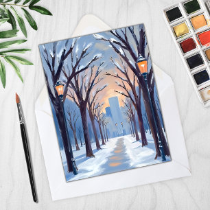 Carte aquarelle de la chute de neige hivernale de