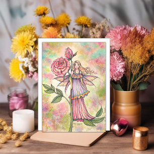 Carte Aquarelle de la Fée de la Rose Rougissante