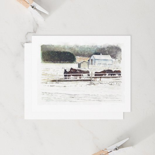 Carte Aquarelle de la ferme hivernale