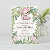 Carte Aquarelle de la fille Ours en peluche 1er. Fête d' (Debout devant)