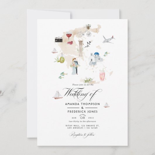 Carte aquarelle de la Grèce Destination Wedding In (Devant)