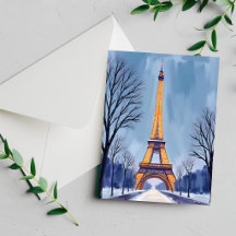 Carte aquarelle de la Tour Eiffel de Paris sous la