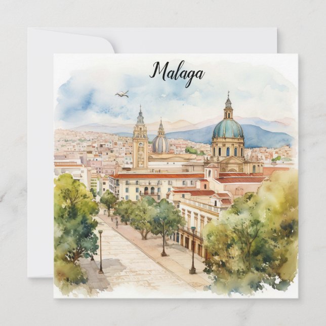Carte Aquarelle de l'architecture de Malaga Espagne (Devant)