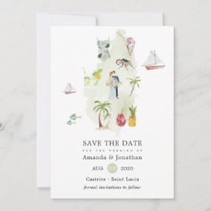 Carte aquarelle de mariage de destination à Sainte