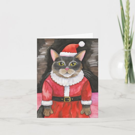 Carte Aquarelle de Noël du chat (Devant)
