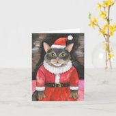 Carte Aquarelle de Noël du chat (Fleur jaune)