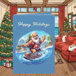 Carte Aquarelle de Noël festive Père Noël beach<br><div class="desc">Carte de plage Père Noël Festive Christmas aquarelle</div>