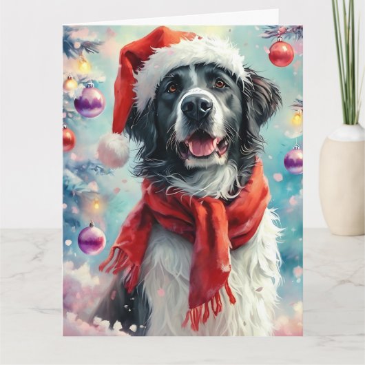 Carte Aquarelle de Noël rêvée de Chien noir et blanc (Devant)