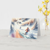 Carte Aquarelle de Noël Ski de descente (Fleur jaune)