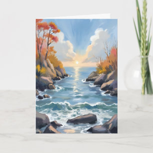 Carte aquarelle de paysage de rivière d'automne en